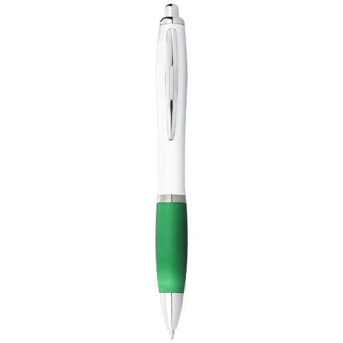 Nash ballpoint pen white barrel and coloured grip (blue ink)