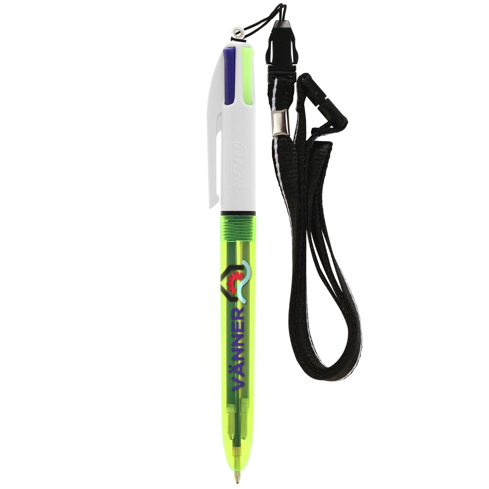 BIC® 4 Colours Fluo with lanyard ballpen