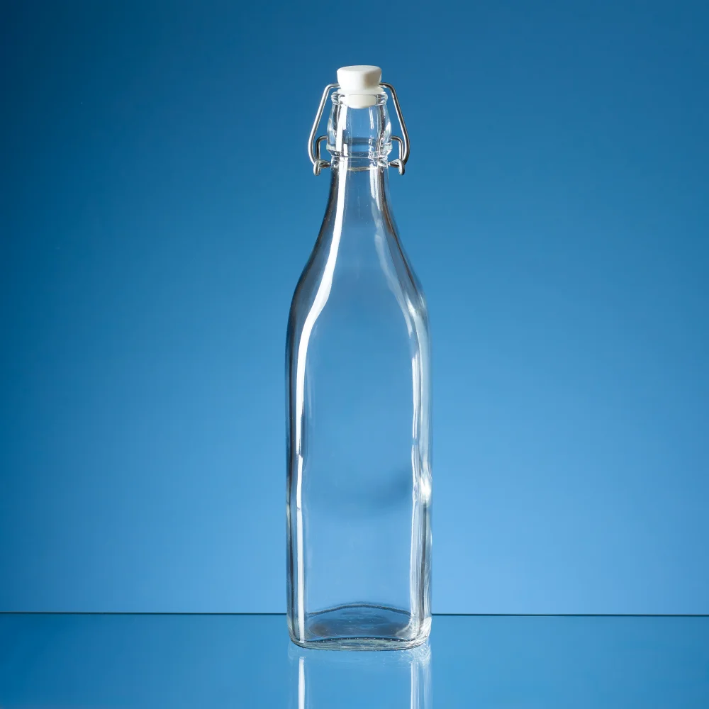 1ltr Square Whte Cap Swing Top Bottle with White Washer