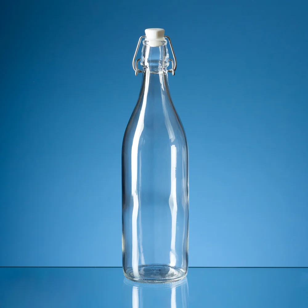1ltr Round Whte Cap Swing Top Bottle with White Wsher
