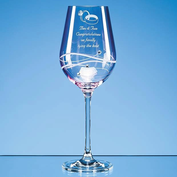 Single Pink Diamante Wine Glass with Spiral Design Cutting