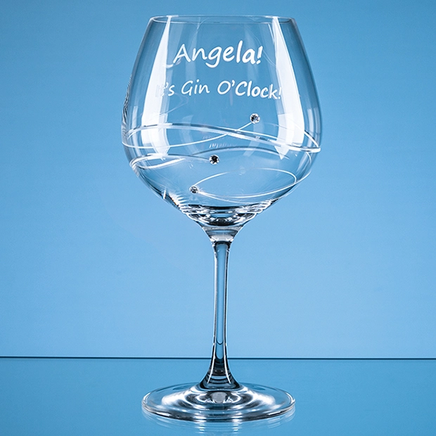 610ml Just For You Diamante Gin Glass with Spiral Design Cutting
