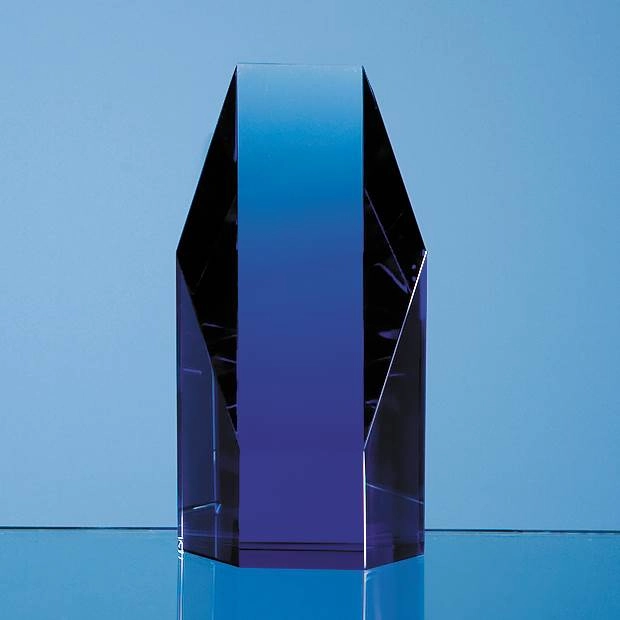 12.5cm Sapphire Blue Optical Crystal Hexagon Award