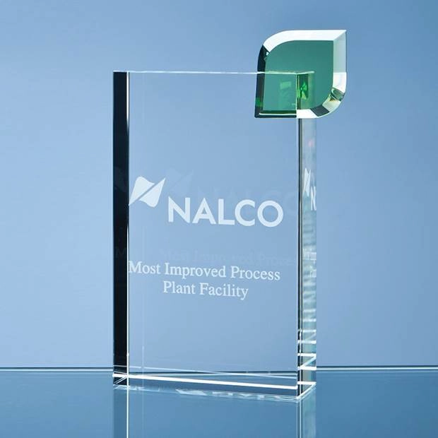 17cm Optical Crystal Eco Excellence Award with a Single Green Leaf