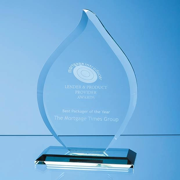 19cm x 13.5cm x 12mm Jade Glass Flame Award