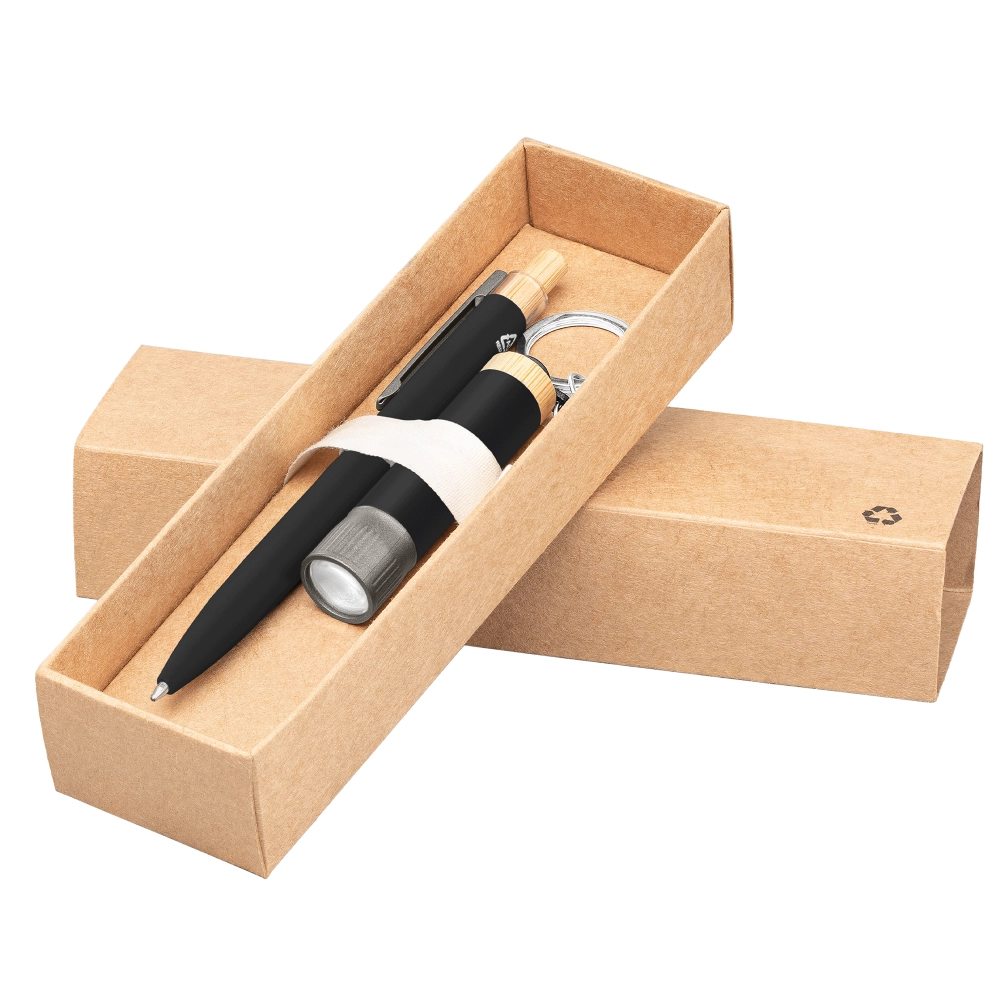 Reborn Recycled Aluminium Bamboo Accented Pen & Torch Gift Set – Full Colour Inkjet All