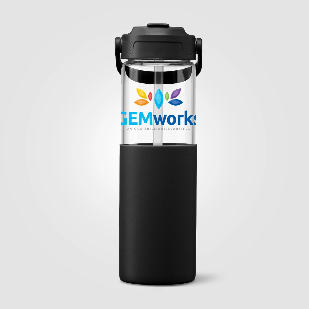 Juno Glass Silicone Sleeve Straw Bottle - 590 ml