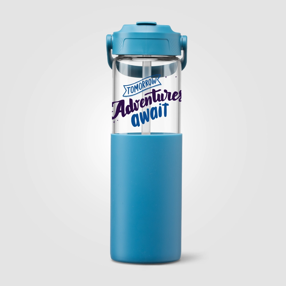 Juno Glass Silicone Sleeve Straw Bottle - 590 ml