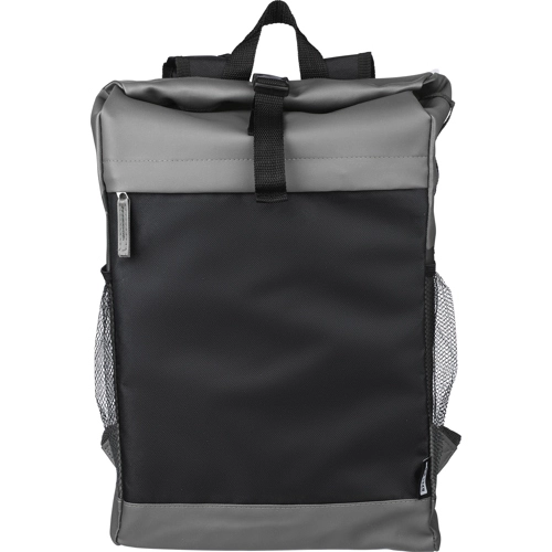 RPET polyester roll-top backpack.