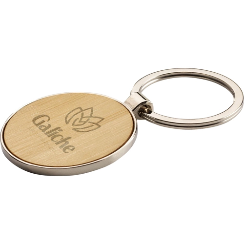 Round bamboo and metal keyring