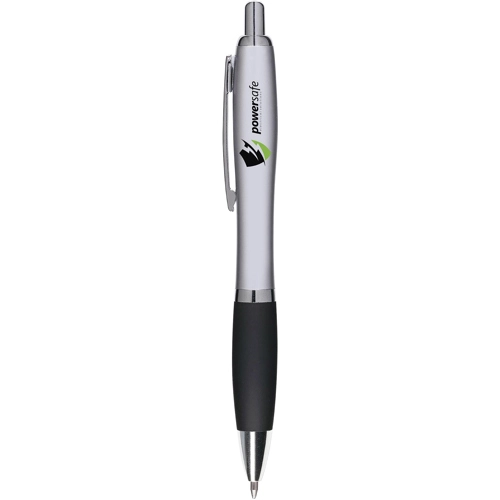 Silver ballpen with coloured grip