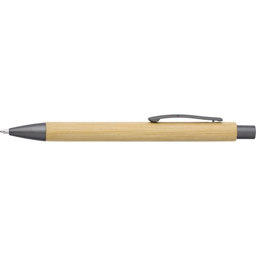 Bamboo and plastic ballpen.  Blue ink. 