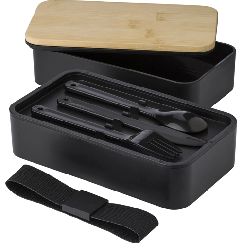 Double lunch box with bamboo lid