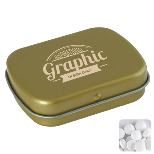 Flat hinged tin with dextrose mints