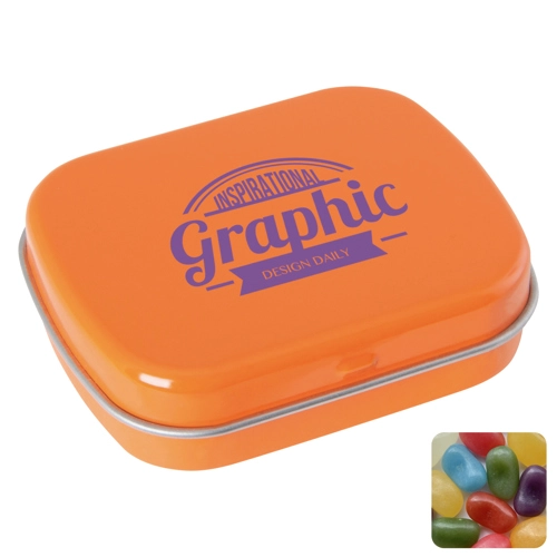 Flat hinged tin with jelly beans
