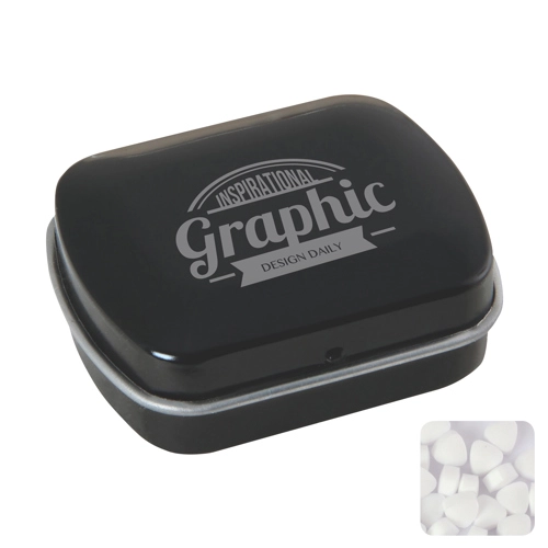 Small flat hinged tin with sugar free mints