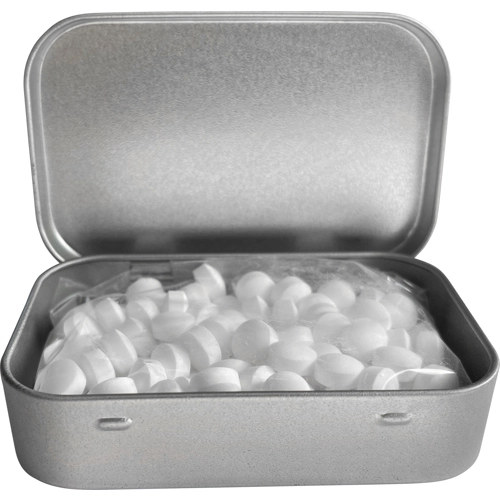 Large flat hinged tin with dextrose mints