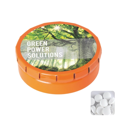 Round click tin with dextrose mints