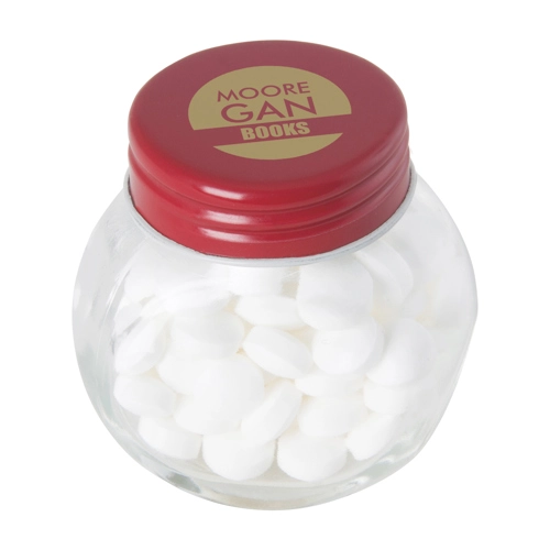 Small glass jar with dextrose mints