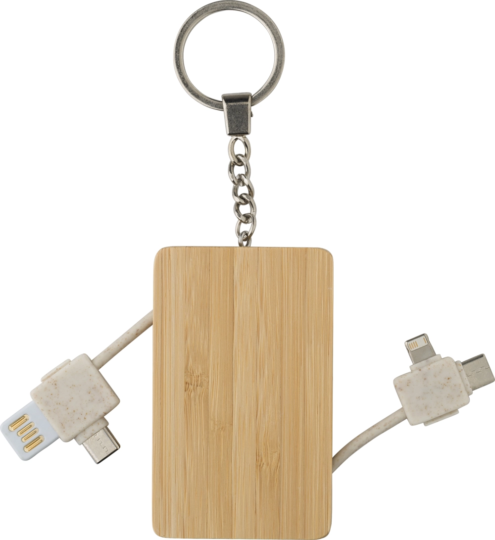 Bamboo keyring with charging cables