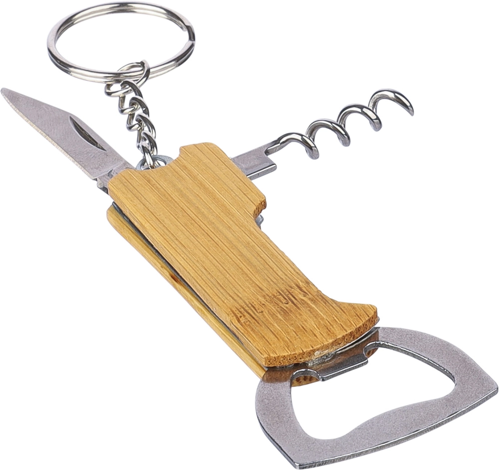Bamboo bottle opener keyring
