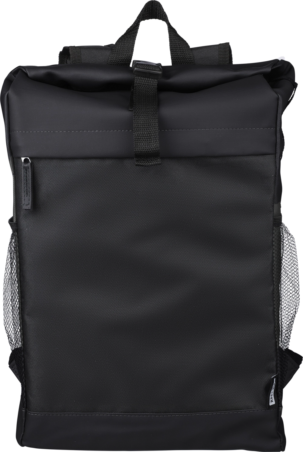 RPET polyester roll-top backpack.