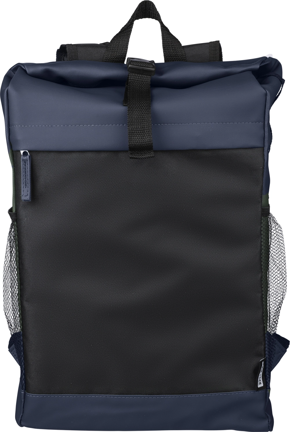 RPET polyester roll-top backpack.