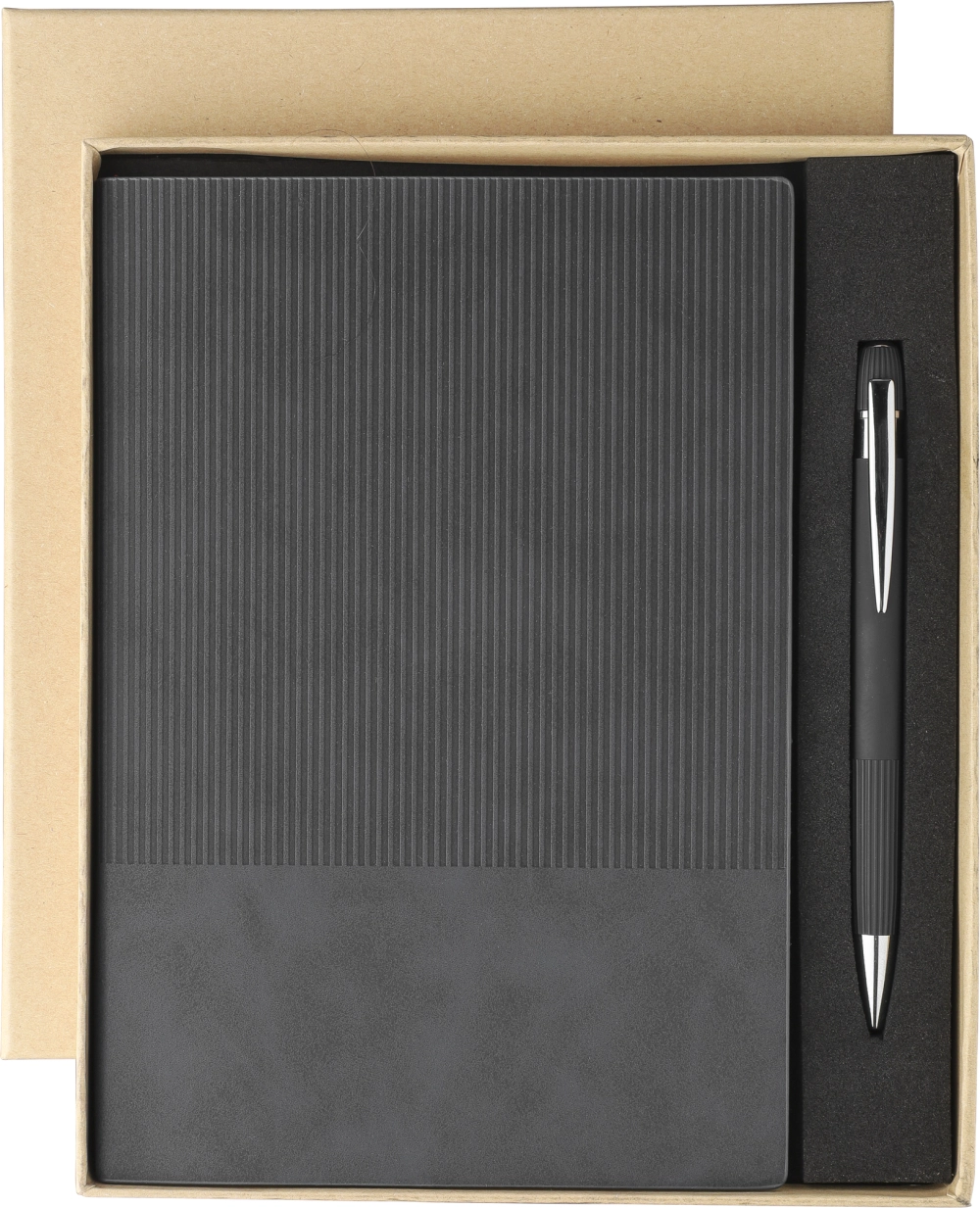 Recycled PU notebook with ballpen gift set (approx. A5)