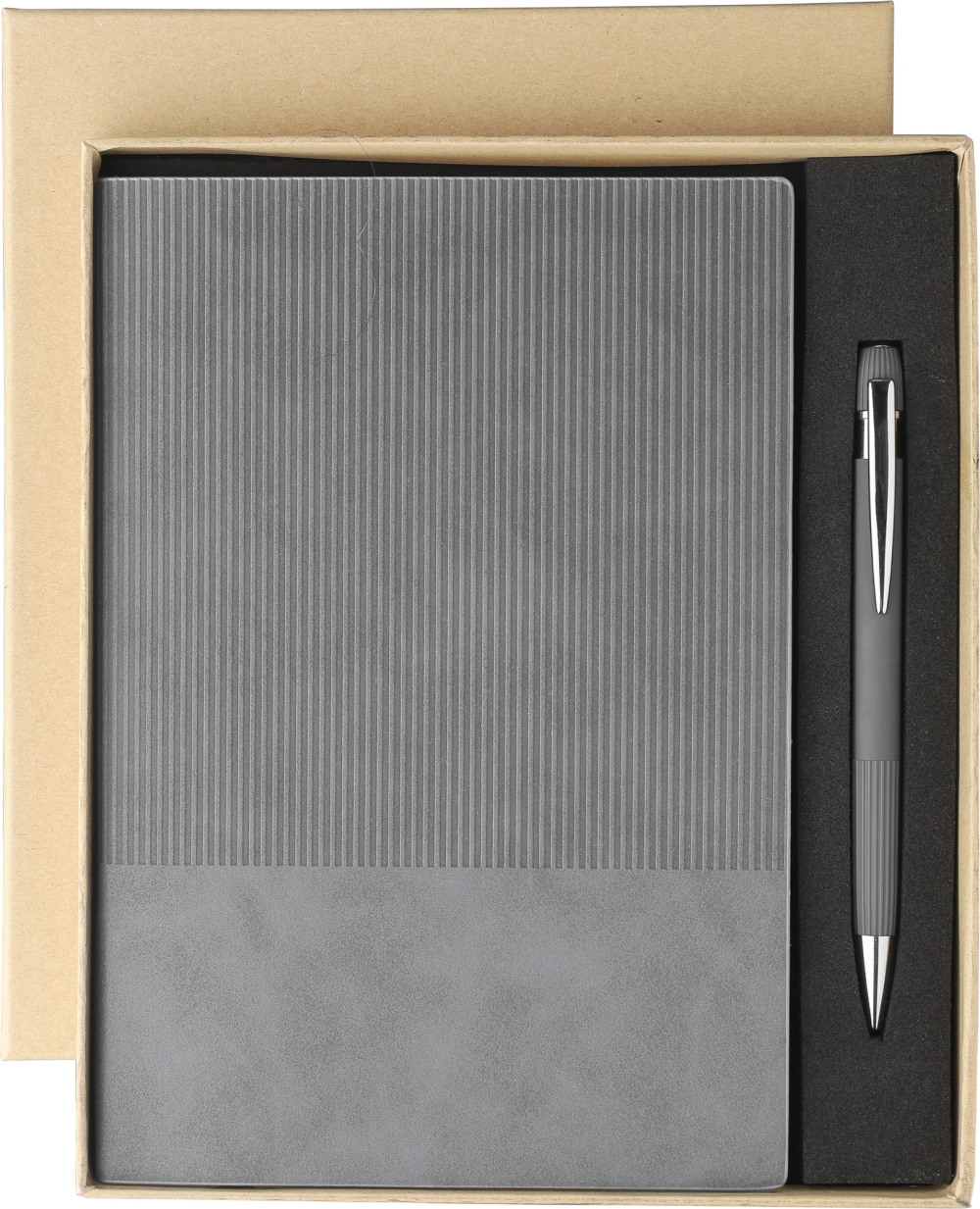 Recycled PU notebook with ballpen gift set (approx. A5)