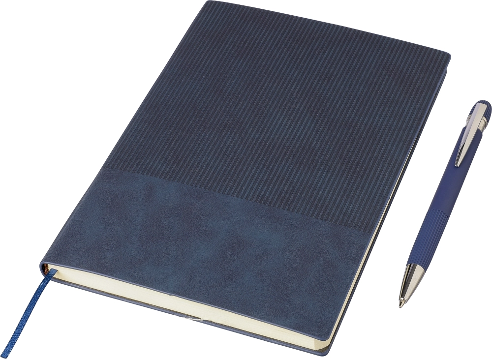 Recycled PU notebook with ballpen gift set (approx. A5)