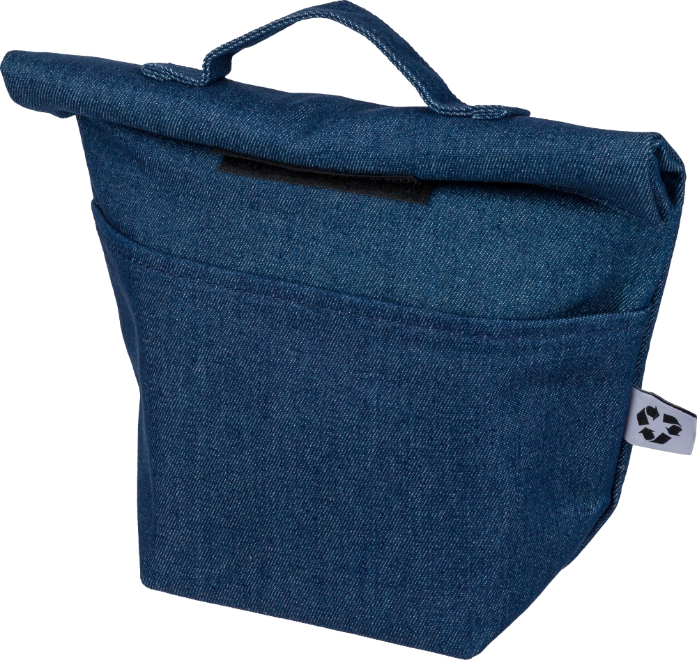 Recycled denim cooler roll-top bag