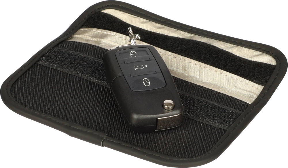 Recycled key and card pouch with RFID