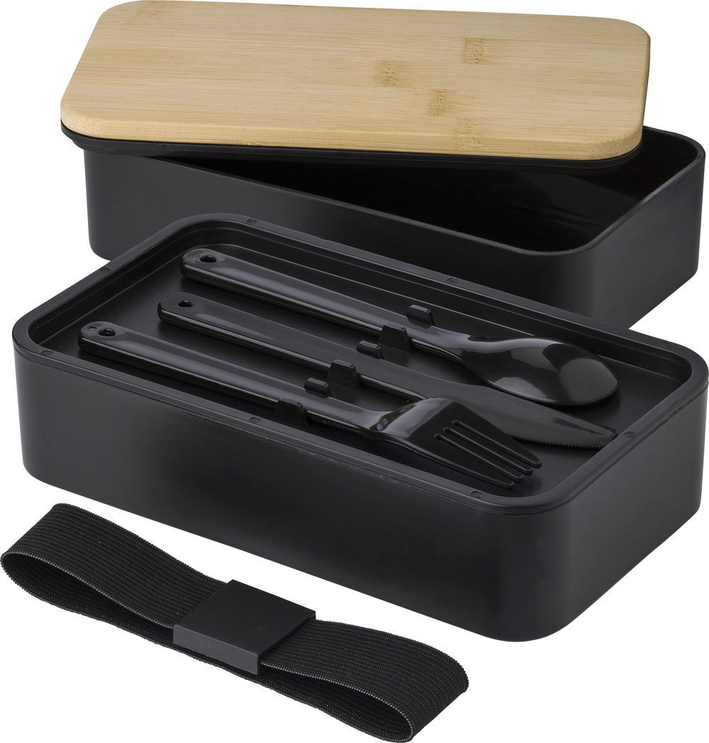 Double lunch box with bamboo lid