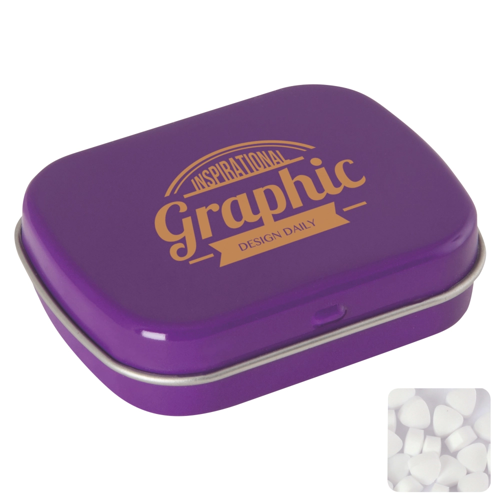 Flat hinged tin with sugar free mints