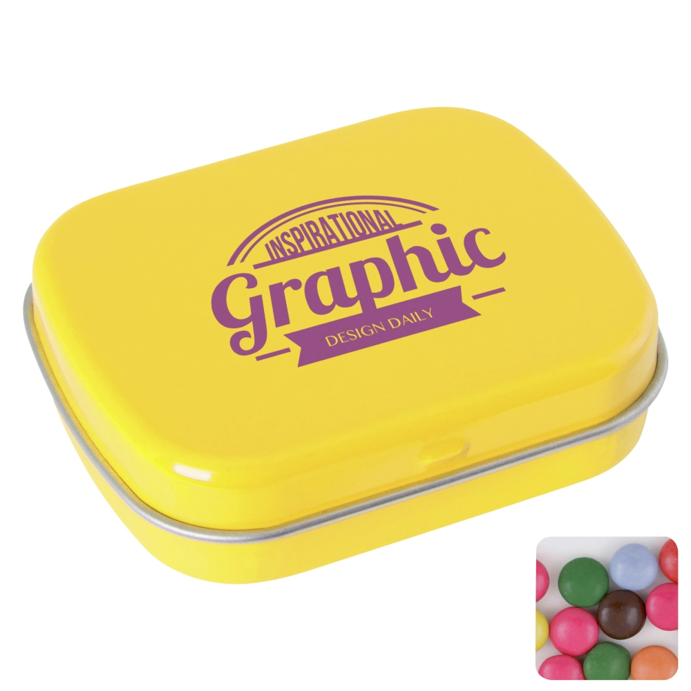 Flat hinged tin with choco's