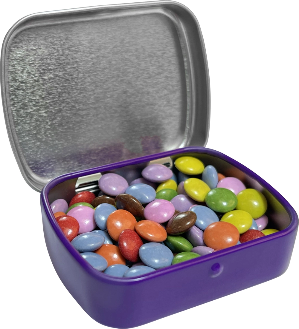 Flat hinged tin with choco's