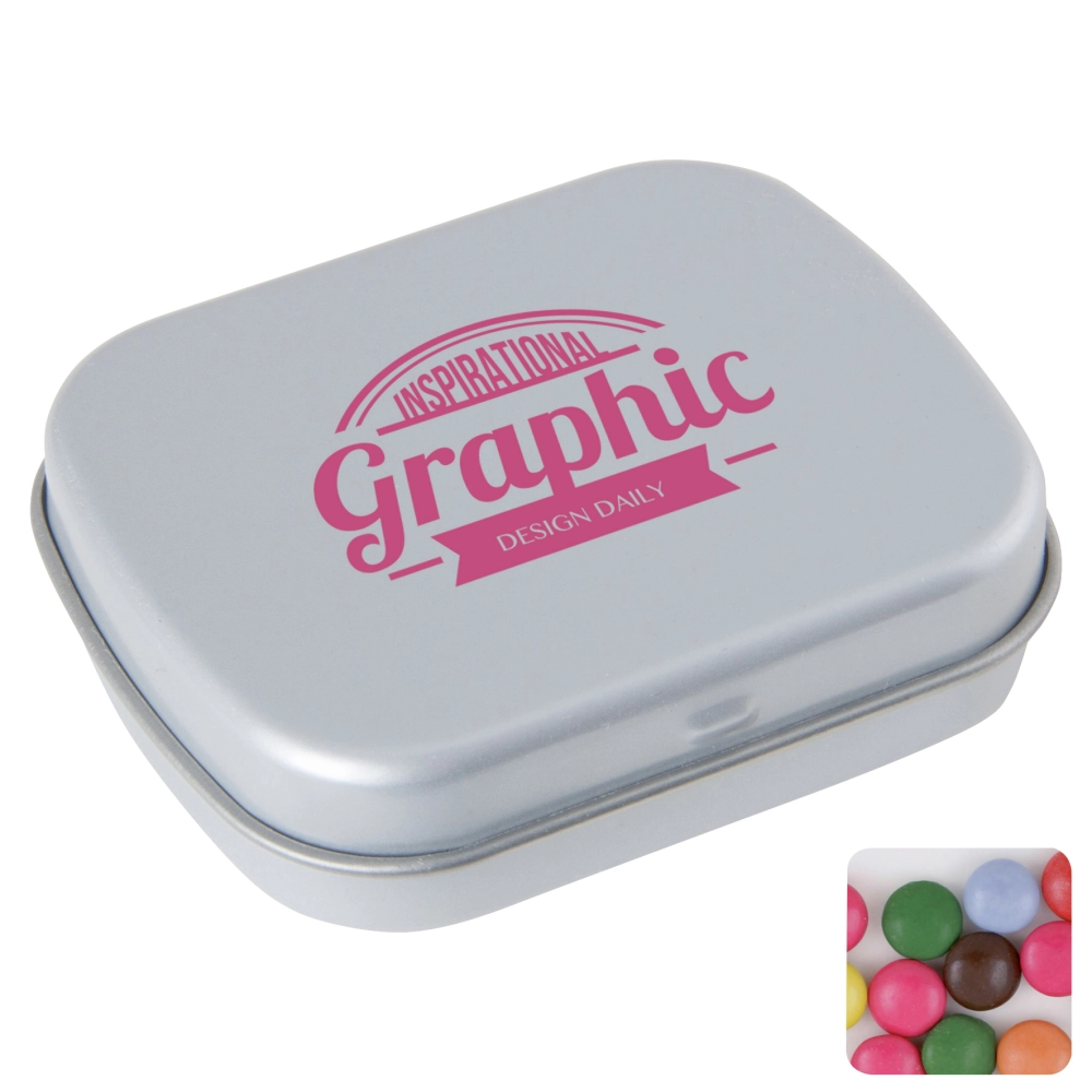Flat hinged tin with choco's