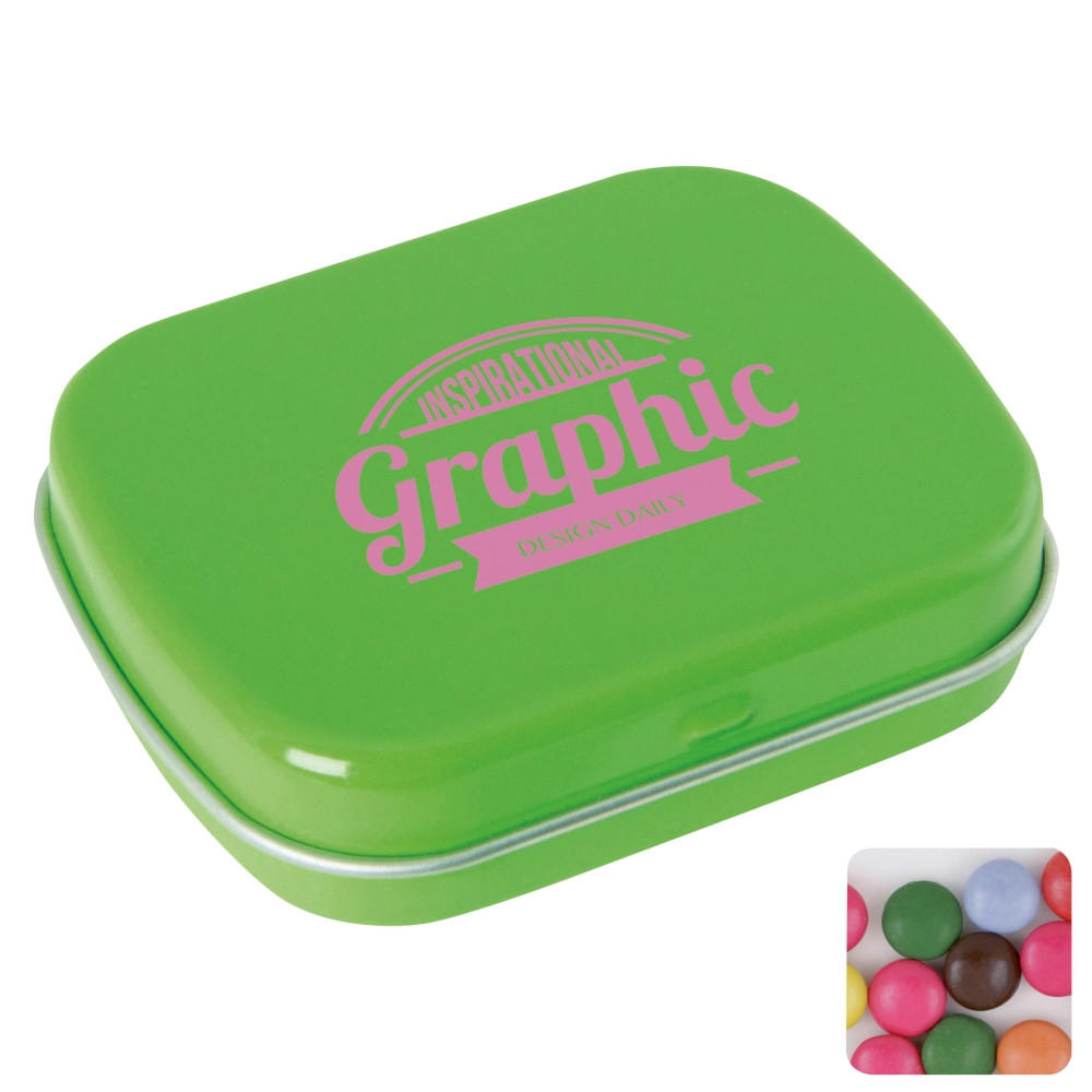 Flat hinged tin with choco's