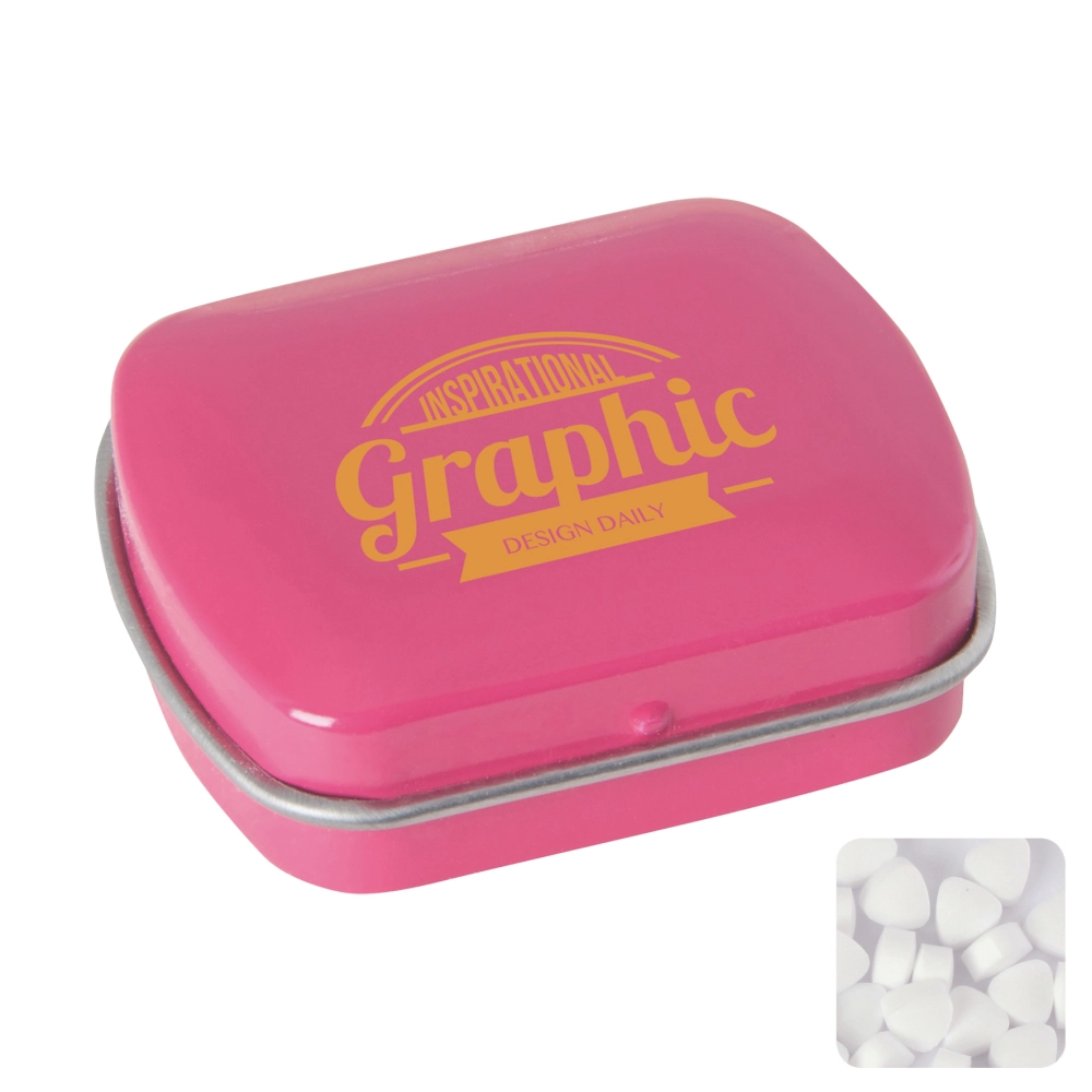Small flat hinged tin with sugar free mints