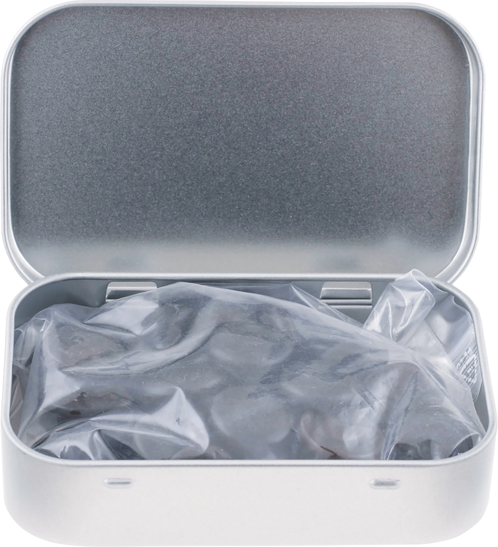 Large flat hinged tin with Haribo liquorice