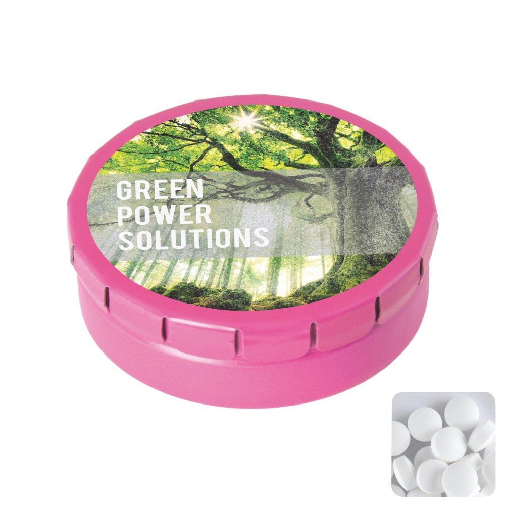 Round click tin with dextrose mints
