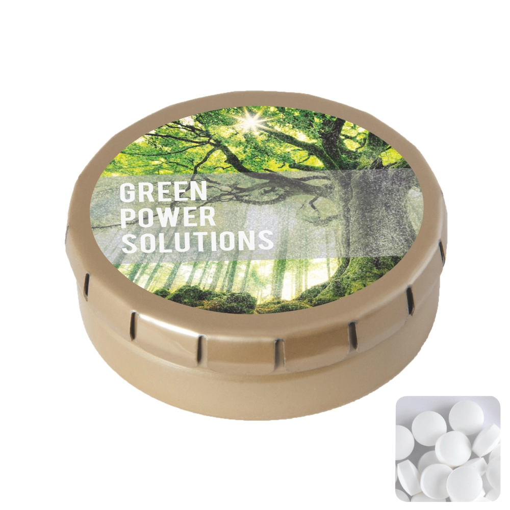 Round click tin with dextrose mints