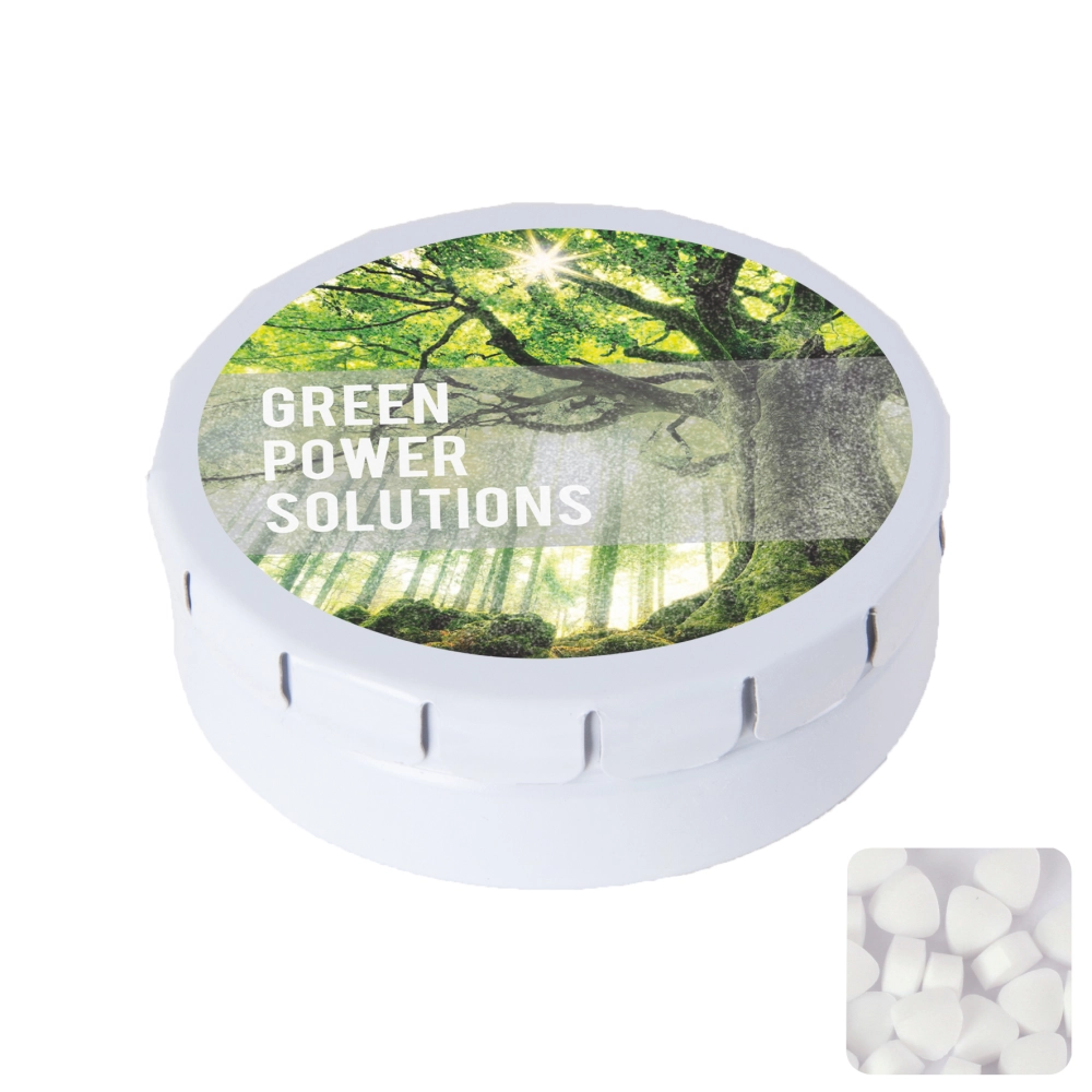 Round click tin with sugar free mints