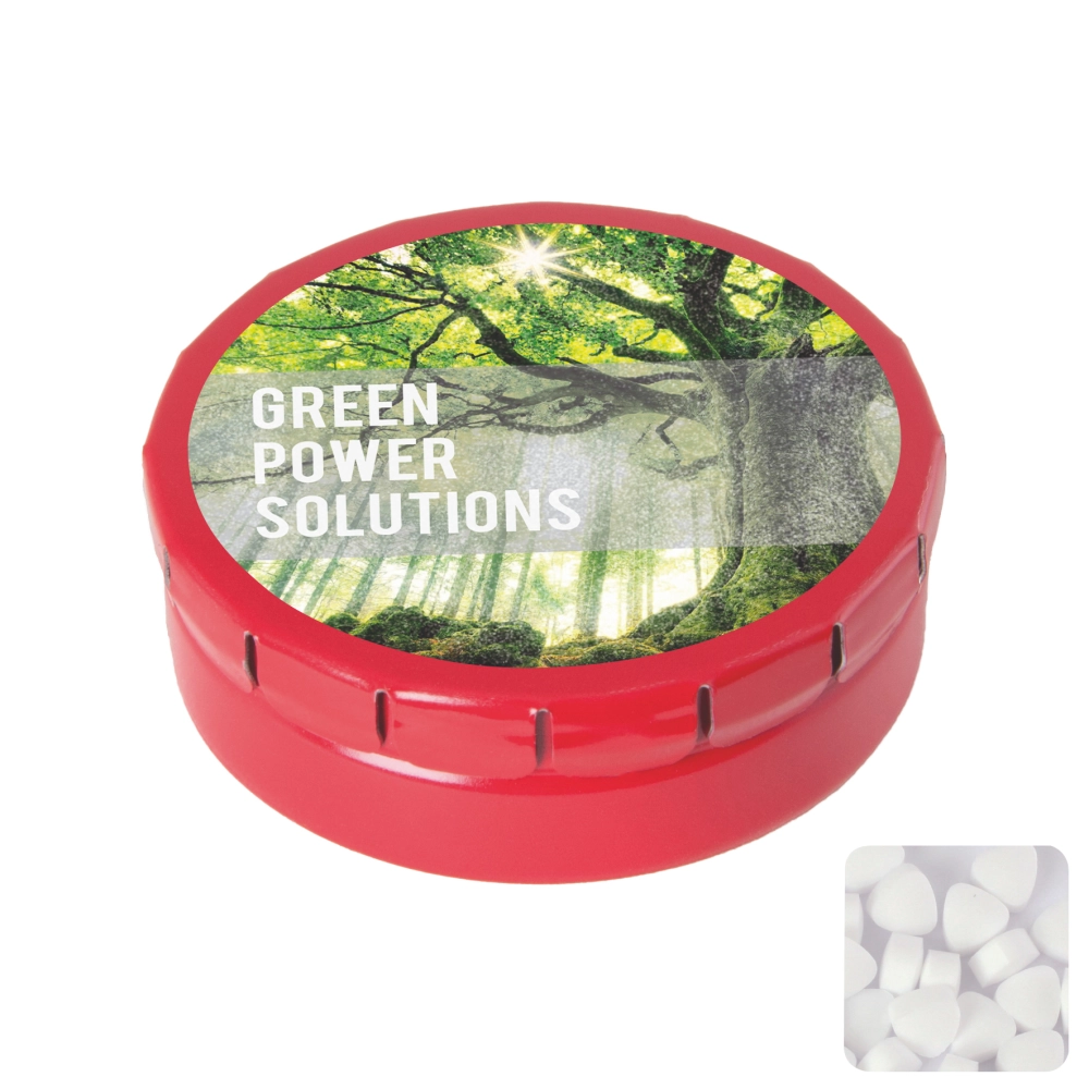 Round click tin with sugar free mints
