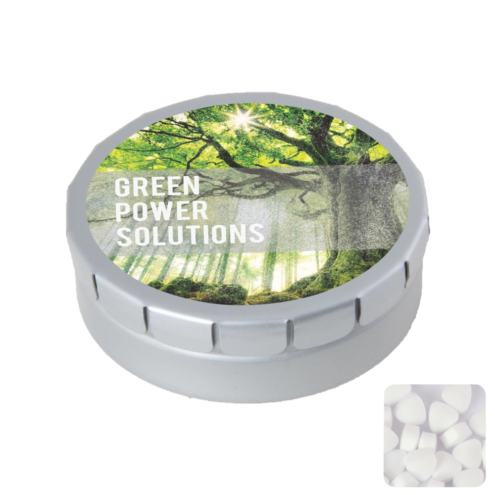 Round click tin with sugar free mints