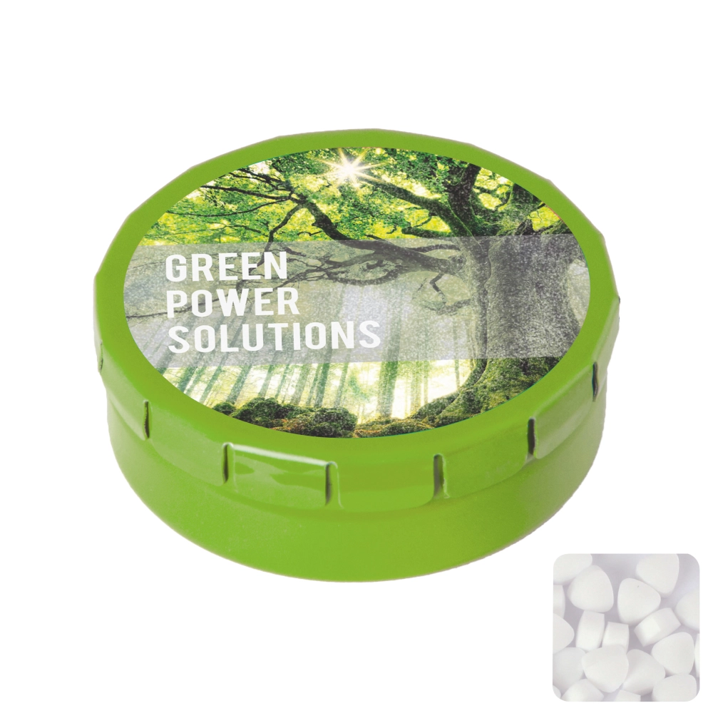 Round click tin with sugar free mints