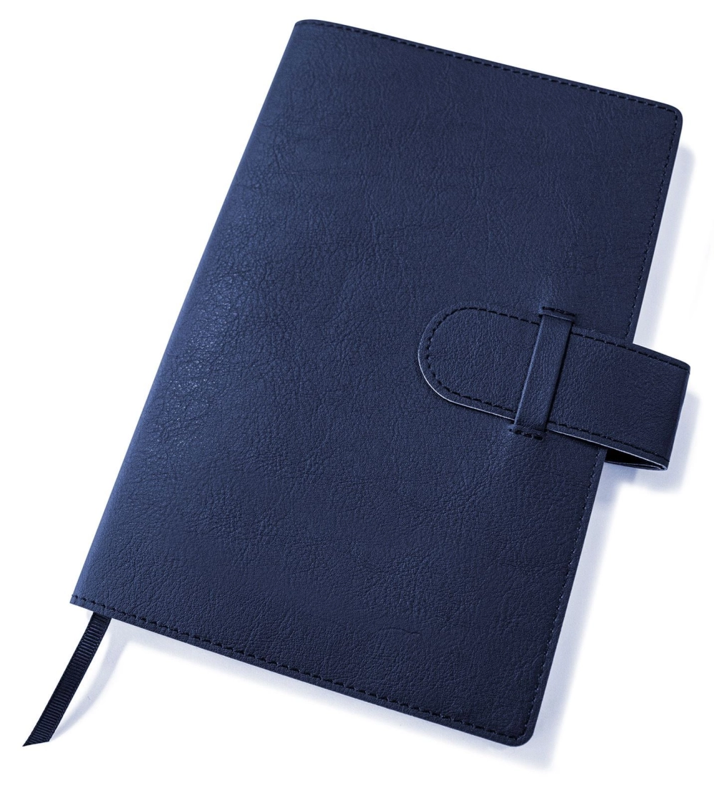 Book Jacket with Strap in Black Porto with replaceable lined inner book.