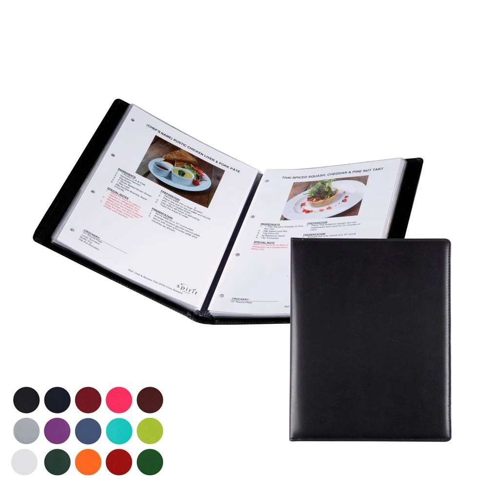  A4 Information, Wine List or Menu Holder to show 16 sides of information,  in Belluno, a vegan coloured leatherette with a subtle grain.