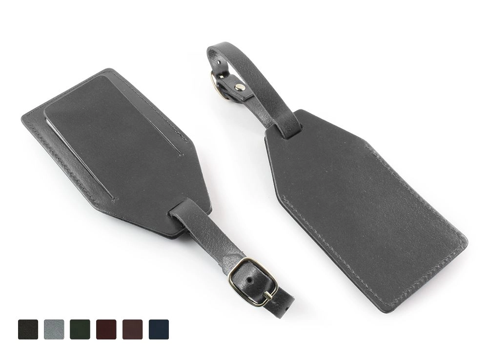 Universal Leather Angled Luggage Tag with security flap, made in the UK in a choice of 5 colours.
