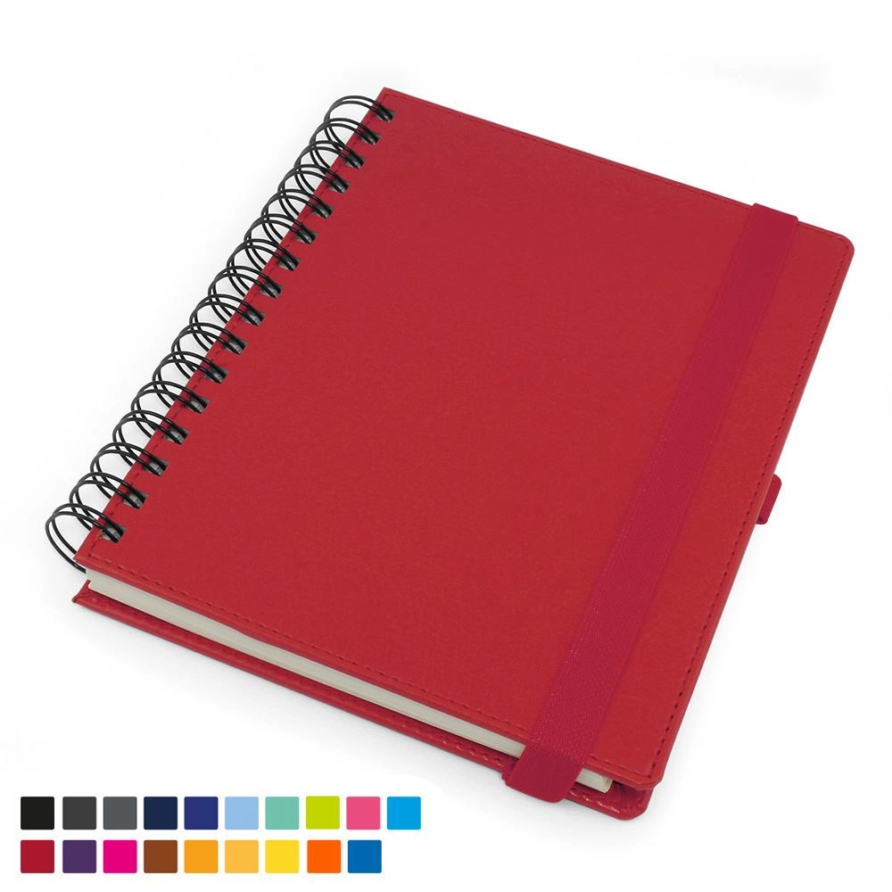 Deluxe A5 Wiro Notebook with Elastic Strap & Pen Loop in Belluno vegan leather look PU.